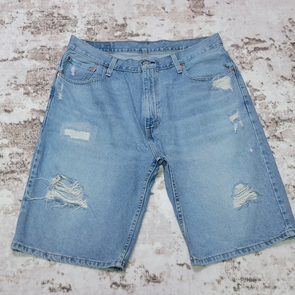 Levi's 569 Loose Straight Denim Shorts Mens W36‎ Distressed Light Wash Baggy